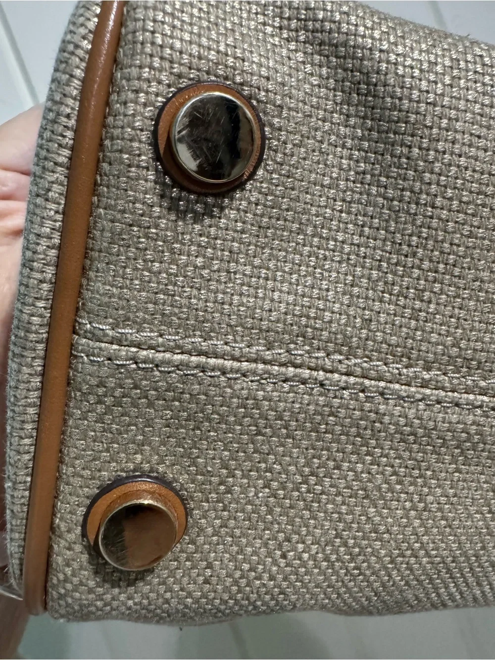 MICHAEL KORS Beige Canvas Tote with Rope Handles and Brown Trim